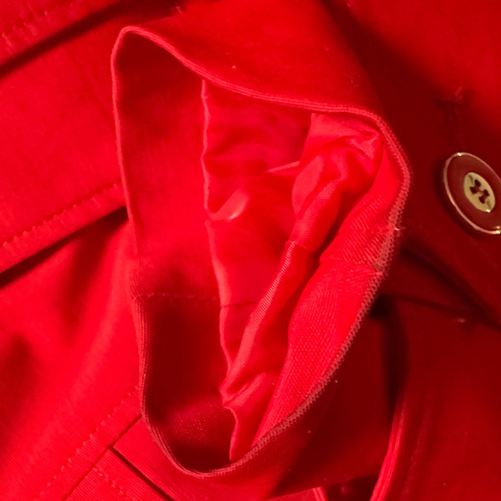 Women's Red Double-Breasted Belted Trench Coat - Picture 10 of 13